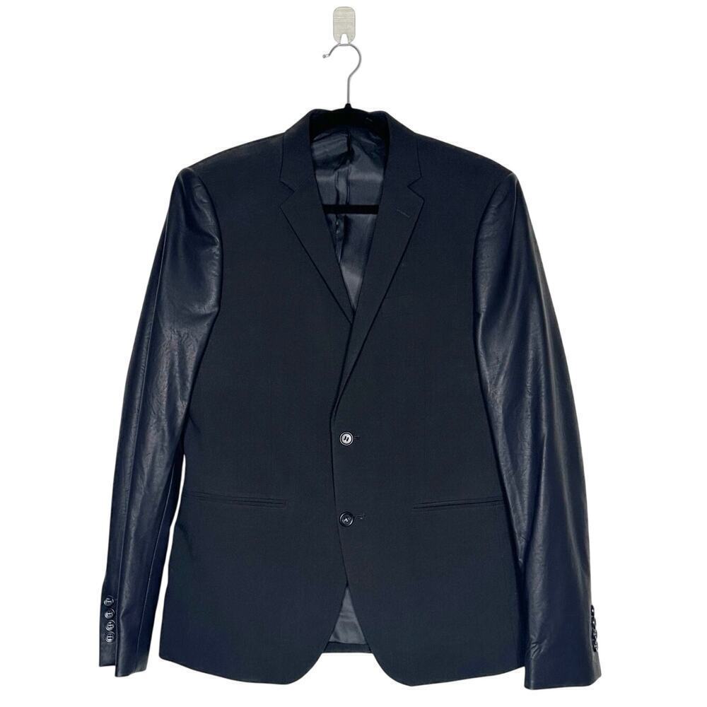 Lindbergh Faux Leather Sleeve Blazer Jacket Men's Black Size 38R